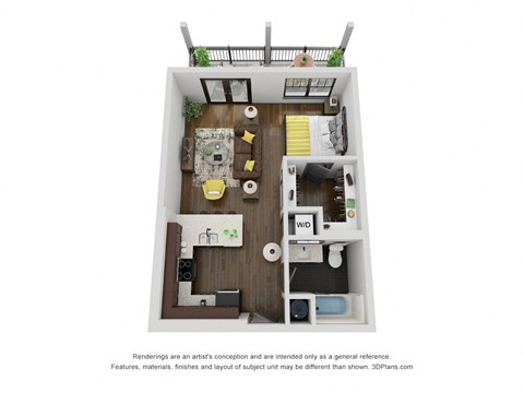 Floor plan for studio, 1 bath, 603 sqft